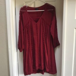 American Eagle Red Boho Long Sleeved Dress